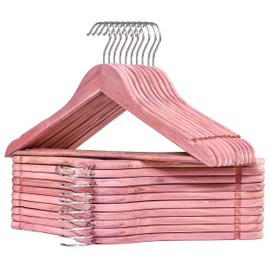 American Red Cedar Wood Hangers 20 Pack, Smooth Finish Wooden Coat Hangers for Suit Shirt, Aromatic Cedar Clothes Hangers with 360°Flexible Swivel Hook & Smooth Notches for Dress, Jacket, Pants LM04N