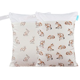 MOMIGO 2 pcs/set Wet Dry Bags for Baby Cloth Diapers - Reusable, Washable for Stroller, Diapers, Travel Bags, Gym Bag (Rabit&Fox)