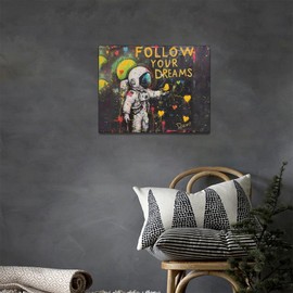 Banksy Astronaut Wall Art Inspirational Quotes Pictures Wall Decor Graffiti Canvas Print Painting Pop Street Artwork Modern Home Decorations for Living Room Bedroom Office Framed 12×16 inch 12"x16"