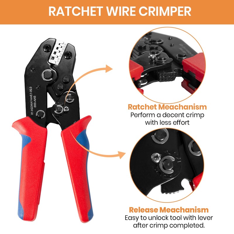 Wire Crimping Tool with Ratchet, Amliber Ratchet Wire Crimper Tool