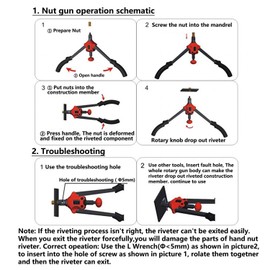 SMT- Knob Type Riveting Nut Gun 360mm 14" 60pcs Rivet Nut Gun Kit Rivnut Setting Tools Setter Tool Hand Blind Riveter