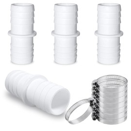 RCYHCY 4 x Hose Connectors 32 mm to 32 mm Diameter Set, 4 Pieces Pool Hose Adapter, Double Hose Nozzle, Hose Connector Pool, with 8 Pieces Stainless Steel Hose Clamps, for Garden and Swimming Pool
