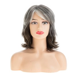 Dsimeig Short Grey Wig for Women Short Curly Fluffy Natural Layered Synthetic Hair Cosplay Costume