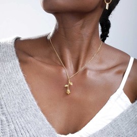Yienate Boho Rose Flower Necklace Choker Gold Rose Pendant Necklace Chain Cute Flower Necklace Charm Jewellery Gift for Women Girls, Metal Material