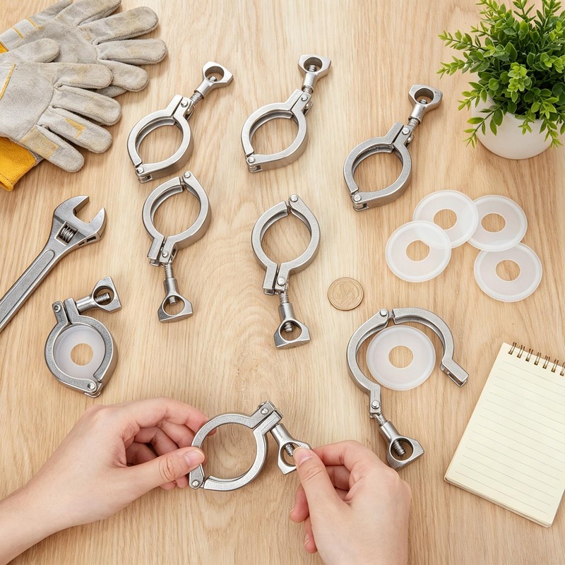 CUTHOLLOW 1.5" Tri Clamp Kit, 10Pcs 304 Stainless Steel Sanitary