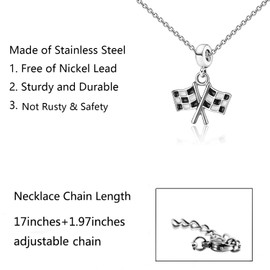 FUSTMW Checkered Flag Necklace Black and White Racing Flag Pendant Race Car Gifts for Racers Jewelry Racing Fans Gifts, Small, Stainless Steel, No Gemstone