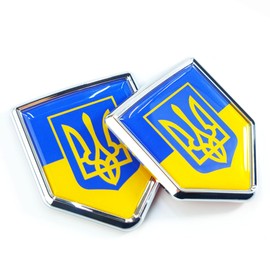 Newperlite Ukraine Trident Ukrainian Flag Decal Sticker Emblem Flag Car Decoration Accessories Chrome Shield for Cars Truck Vehicles, 2 Pack