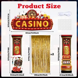 5Pcs Casino Night Porch Banner with Gold Foil Fringe Curtain Themed Backdrop Las Vegas Photography Background Poker Welcome Party Decor for Las Vegas Movie Night Birthday Party Supplies（Casino）