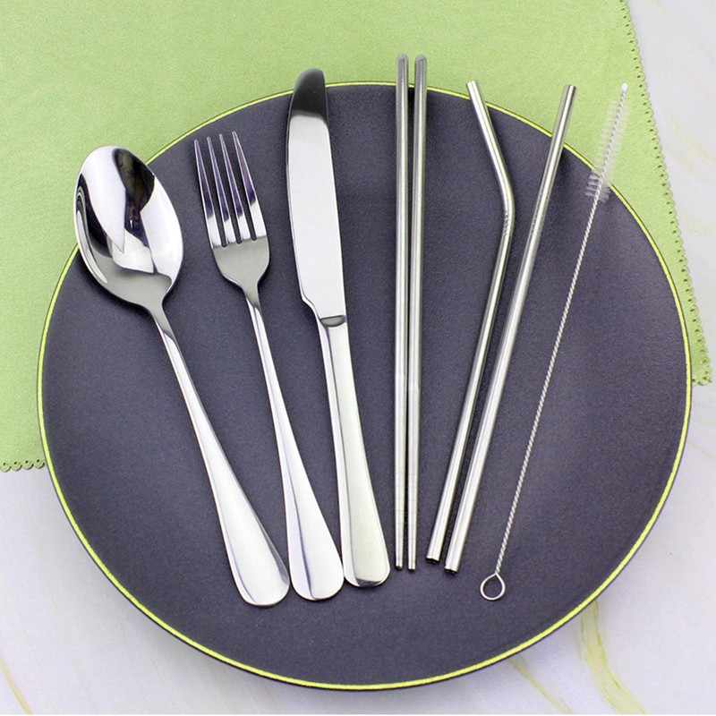 9 Piece Portable Stainless Steel Cutlery Set (Green)