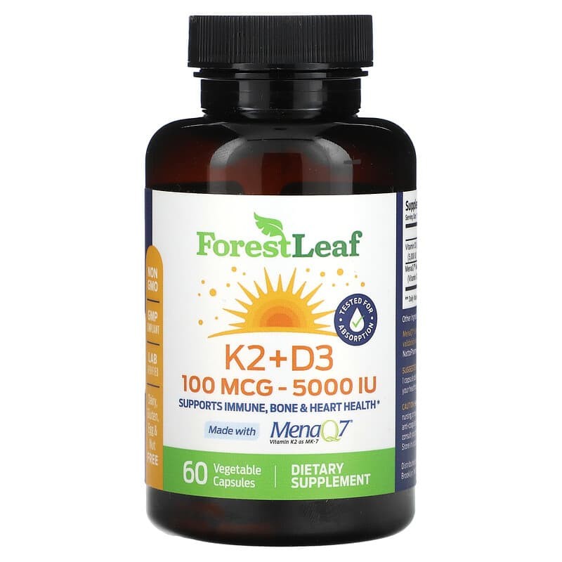 Forest Leaf Vitamin K2 D3 5000IU Cholecalciferol Veggie 60 Tablets