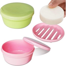 Jabonera portátil con drenaje y tapa hermética – Pack 2 (verde y rosa) – BN-095-US