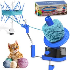 Yarn Winder for Crocheting, Large Capacity Electric Yarn Ball Winder with Strong Tension Stepless Speed, Automatic Yarn Cake Winder, Helper for Knitting Lovers Multifunction:_blue + Yarn Management