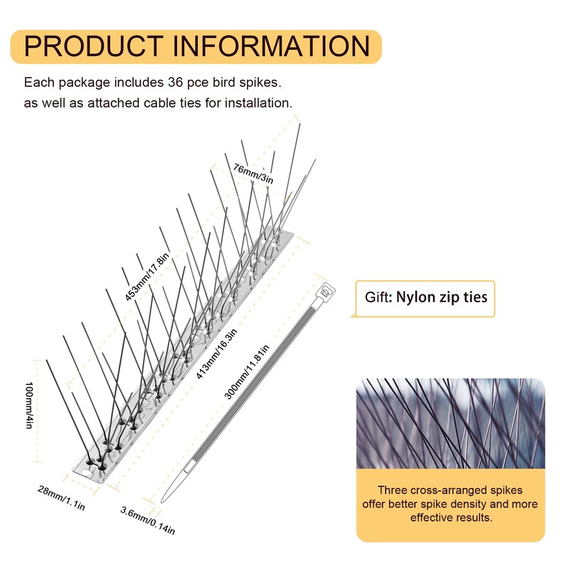 OFFO Bird Spikes Pre-Assembled for Pigeons Birds, Cover 48.7 Feet
