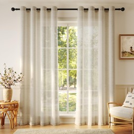 Anmao Flax Linen Curtains for Living Room 84 Inch Length 2 Panels Set, Light Filtering Sheer Window Curtain Drapes for Bedroom with Nickel Grommet, 52 Inch Wide Each Panel, Linen Color