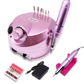 Torno Eléctrico para Uñas,Torno para uñas Profesional ,Velocidad Ajustable Máquina de Lima Uñas,Taladro para Uñas con kit de brocas Herramienta De Manicura Pulidora Eléctrica Para Acrílicos,Geles, Uñas Naturales,Rosa Oro