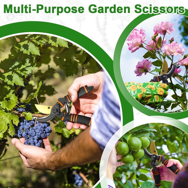 8" Pruning Shears for Gardening –Garden Clippers with Safety Lock