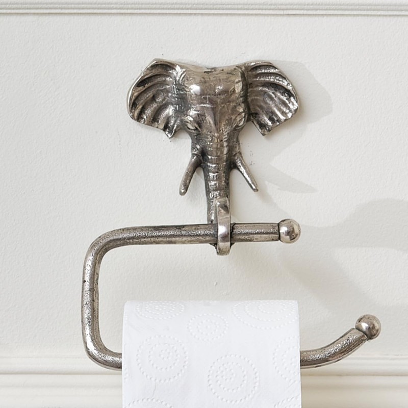 Melody Maison Metallic Silver Elephant Toilet Roll Holder 18cm x