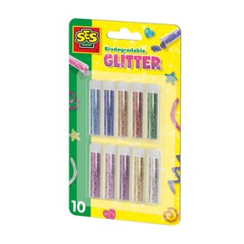 SES Creative Glitter biodegradabili, 10 Colori Vivaci per lavori Artigianali ecologici, Include Azzurro, Rosso, Verde, Oro e Altro Ancora, Sicuro e sostenibile, per Bambini dai 3 Anni in su