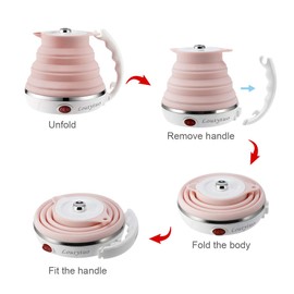Ultrathin Upgraded Food Grade Silicone Travel Foldable Electric Kettle Boil Dry Protection Portable with Dual Voltage and Separable Power Cord,555ML 110-220V US Plug