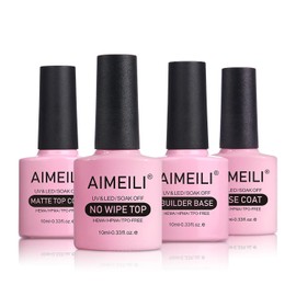 AIMEILI Hema Free Gel Nail Polish No Wipe Top Coat, No Wipe Matte Top Coat, Base Coat and Builder Base for Nails Gel Set