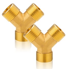 2 Stück G3/4" Messing 2 Wege Wasseranschluss Verteiler, 3/4 Zoll Y Stück Messing 2 Wege Verteiler, DN20 messing Verteiler AG x AG x ag für Warm und Kaltwasserversorgung, Trinkwasser