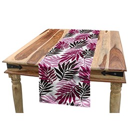 ABAKUHAUS Exotic Table Runner, Tropical Rain Forest Jungle Leaves Forest Hawaiian Beach Theme Print, Dining Room Kitchen Rectangular Runner, 16" W By 72" L, Seal Brown and Baby Pink
