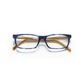 eyebobs Number Cruncher Unisex Premium Readers, Blue Denim Front with White Horn (Outside) and Khaki (Inside) Temples, 1.25 Magnification