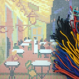 Café Terrace at Night by Vincent van Gogh. Needlepoint Kit. Throw Pillow 16×16 Inches. Printed Tapestry Canvas, European Quality