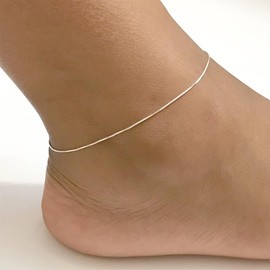 MOLEVY Ankle Bracelets for Women Silver Anklet Tiny Box Chain Anklets for Women Waterproof Ankle Bracelet Dainty Bridesmaid Summer Beach Jewelry Gift for Her