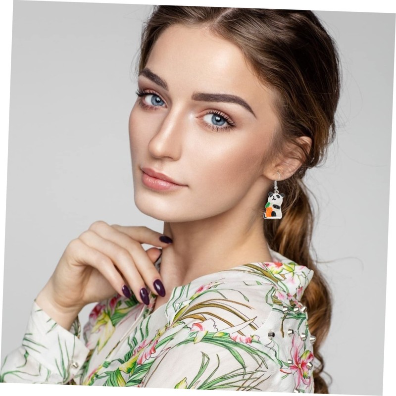 jojofuny Stylish Unique Panda Ear Studs Resin Metal Earrings Comfortable