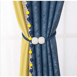 Megachest 2 Pcs Magnetic PEARL Curtain Tiebacks Curtain Clips Rope Holdbacks Curtain Holder Buckles 15 COLORS (navy)