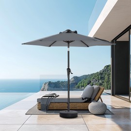 HOMSHADE 7.5ft Outdoor Patio Umbrella - Market Table Pool Deck Umbrella UPF50+ UV Protection with Push Button Tilt, Crank and 6 Sturdy Ribs (Grey)