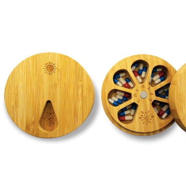 Liyquint Bamboo Wood Pill Organizer，7-Day Wood Pill Organizer - Arthritis