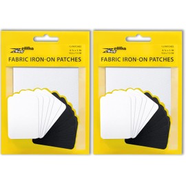 ZEFFFKA ZEFFFKA 2 Pack of Fabric Iron-on Patches Inside & Outside Strongest Glue 100% Cotton Black and White Repair Decorating Kit 12 Pieces Size 3" by 4-1/4" (7.5 cm x 10.5 cm)