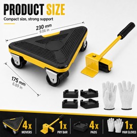 Furniture Dolly, 4 Pack Triangular Moving Dolly, Furniture Movers with 9 360° Rotatable Wheels, Heavy Duty Furniture Lifter Mover Kit, Large Furniture Easy Moving, Maximum Load 2000LBS (Yellow)