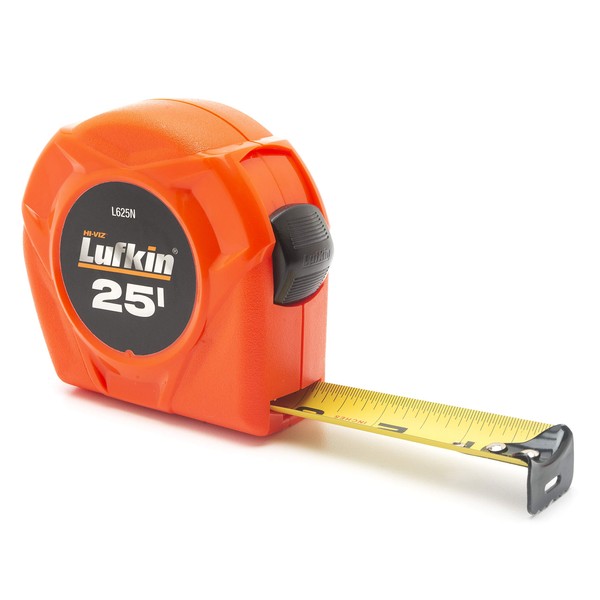 Crescent Lufkin 1" x 25' Hi-Viz® Orange Yellow Clad Power Return Tape Measure - L625N