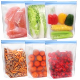 SPLF 6 Pack Reusable Gallon Freezer Bags Dishwasher Safe, Extra Thick 1 Gallon Leakproof Food Storage Bags, BPA Free Containers for Meal Prep, Vegetables, Fridge Kitchen Organization