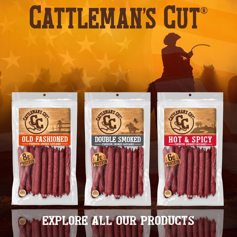 Cattleman's Cut Hunter's Sausages Meat Sticks, Premium Protein Snacks, Keto