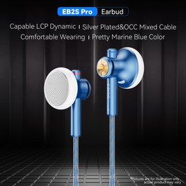 EB2S Pro Flat Head Earbuds, Wired Earbuds with 15.4mm LCP Dynamic Driver, Balanced IEM Hearphones wired with Mic, Silver-Plated OCC Braided Cable, Aluminium Shell for Superior Bass and Stereo Sound