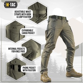 M-Tac Conquistador Flex Tactical Pants - Military Style Men's Cargo Pants with Pockets (Olive Dark, W40 / L36)