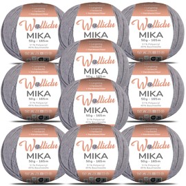 Wollidu Mika 51% Polyacrylic, 49% Cotton for Crochet and Knitting, 10 x 50 g/165 m, Oeko-Tex Knitting Yarn, Crochet Yarn - Stone Grey