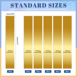 Glarks 18pcs L x W x T 5.9 x 0.98 x 0.002-0.015’’ Rectangular Brass Shim Stock Assortment, 6 Sizes Brass Strips Metal Shims Brasses Sheet, Shim Stock Sheet for Trim Gap Filler/DIY/Industrial Use