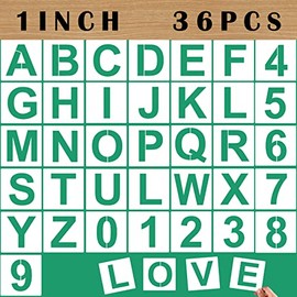 Mossdecal 36PCS Letter Stencils 1 inch Reusable Plastic, Small Alphabet Craft Stencils and Number, Letter Stencils for Painting on Wood, Wall, Fabric, Tracing, Rock, Chalkboard, Signage