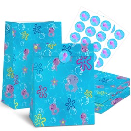 wjrsxilt 24 PCS Ocean Goodies Bags Summer Pool Party Favor Bags for Kids Blue - Ocean Jellyfish Seaweed Candy Paper Bag, Treat Candy Gift Bag for Birthday Baby Shower Decoration Party Favors Supplies