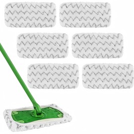 Wzenclave Reusable Microfiber Mop Replacement Pads Washable 10" Flat Mop Floor Household Cleaning Tools Wet and Dry - 6 Pack (Mop Not Included) (White)