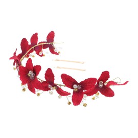 COLLBATH Red Flower Headpiece for Women Wedding Hairband with Faux Pearl Vines Bridal Crystal Hair Accessories for Festivals Parties and Bridal Showers Durable and Glamorous Design