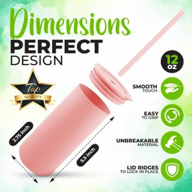 Cascade Kids Silicone Kids Smoothie Cups with Straws and Lids, (2 Pack), Non Plastic, BPA-Free, Unbreakable, Smell Proof, for Kids and Toddlers 3-5 years, 12oz Rose Pink, Stone Grey