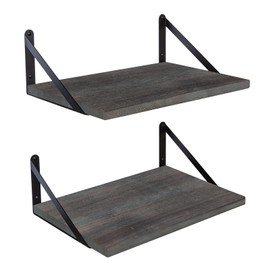 SAUMONIERES Floating Shelves Wall Bookshelf for Bedroom Bathroom Living Room Wood Wall Mounted Wide Deep Storage, Rustic Grey Wall Shelves Set of 2