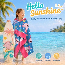 CZZDERAM Ocean Axolotl Kids Hooded Beach Towel, 30"x50" Quick Dry Bath Towel Wrap with Hood for Kids, Soft Absorbent Lightweight Swim Pool Towel for Bath, Beach, Pool, Travel and Summer Vacation