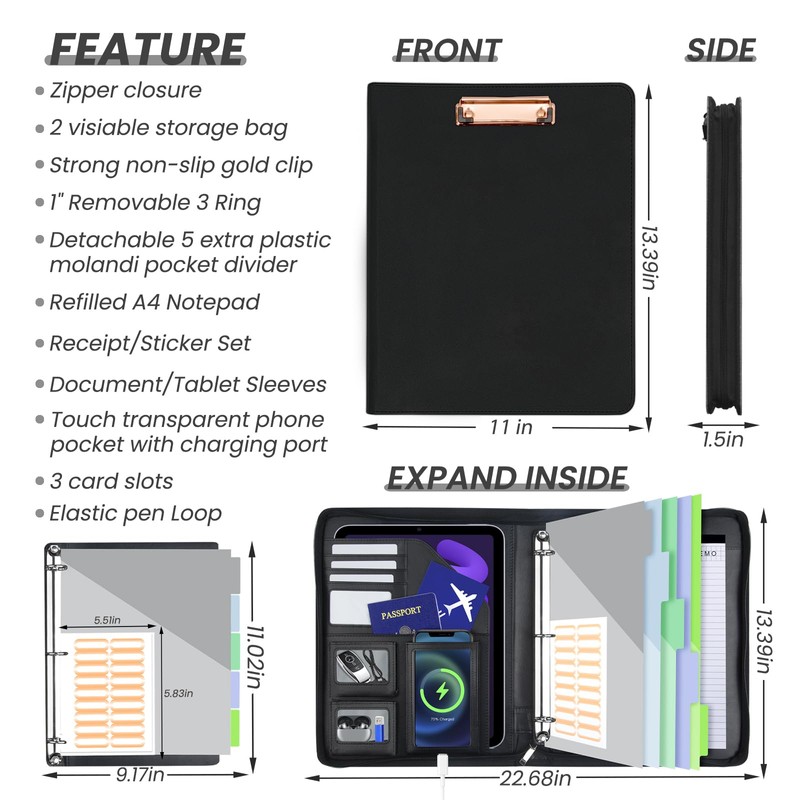 KLLVE Clipboard with Storage for Men Women, Leather Padfolio Portfolio